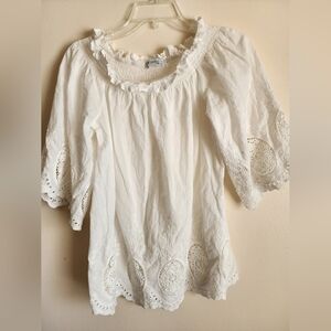 White Lace Trim Blouse